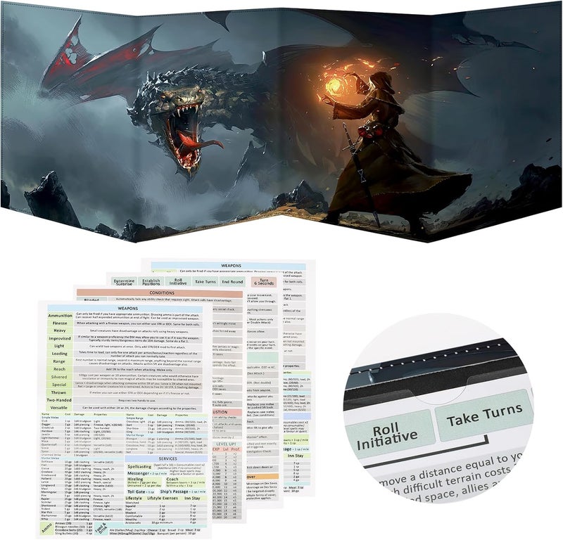 sabermaster DND DM Screen, Dungeons and Dragons Master Screen Leather,4 Wet-Erase Function Pockets,DND Game Accessories for TRPG,with 4 Panels Master Screen Inserts (C) - Image 1